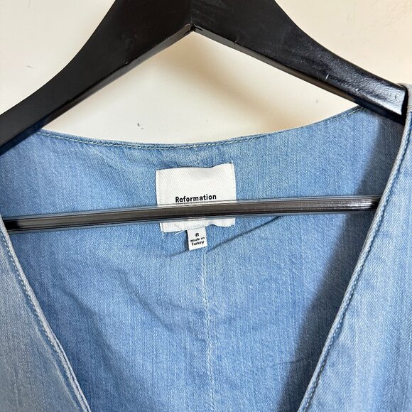 REFORMATION Sebastien Denim Midi Dress in Savannah Size US 8 - Picture 5 of 13